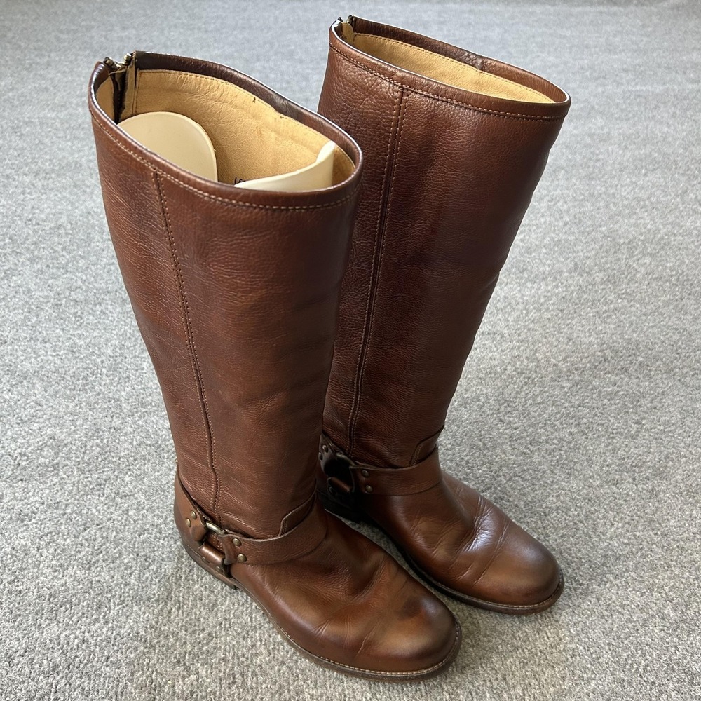 Frye Harness Riding Boots Womens 8B Brown Leather Extended Calf Moto USA Style